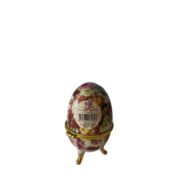 Vintage Lily Creek Floral Ceramic Hinged Footed Egg Trinket Box - Picture 2 of 9